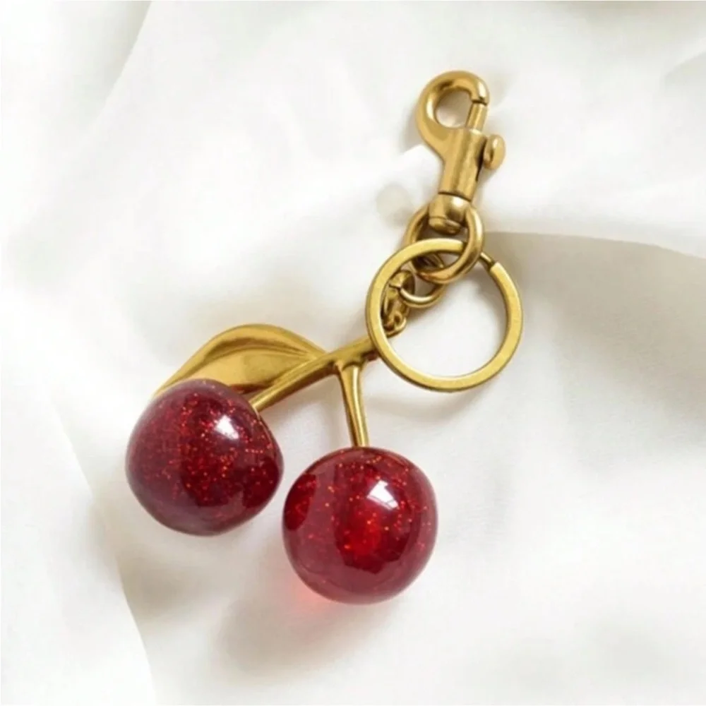 Gold and Red Cherry Keychain